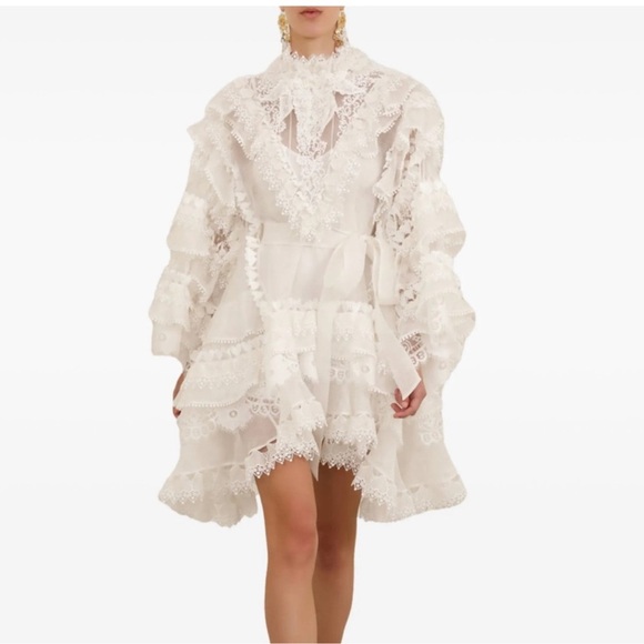 New Authentic Zimmermann Crush Heart Trim Long Sleeve Minidress Size Medium - Picture 12 of 16